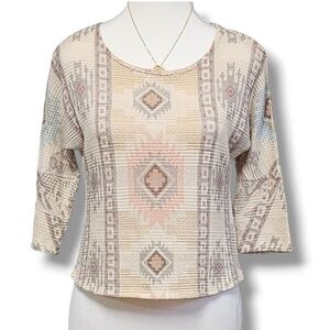 BLU PLANET | Southwestern Motif Textured KNIT CROP TOP